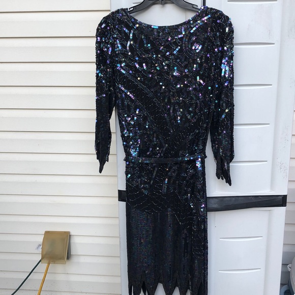 VINTAGE LILLIE RUBIN BLACK SEQUIN Dress-M - Picture 6 of 8